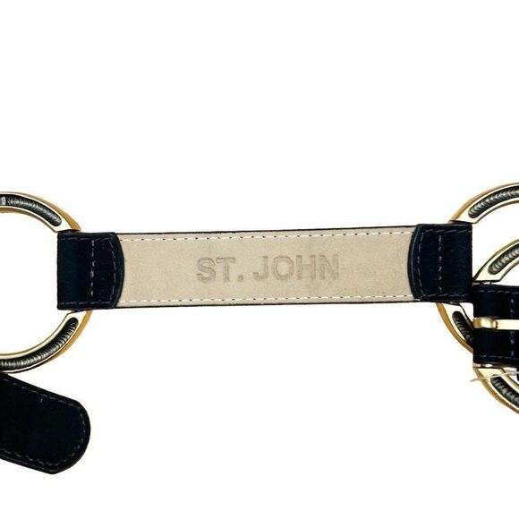 NWT St. John Black Suede Gold Circle Link Genuine Italian Leather Belt - Picture 4 of 6